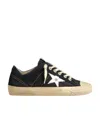 Golden Goose V-star In Navy-blue Canvas With A Silver Laminated Leather Star In Black