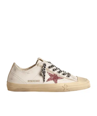 Golden Goose V-star With Pink Glitter Star And Metallic Leather Heel Tab In Neutral