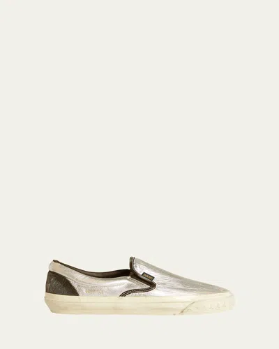 Golden Goose Vce Metallic Leather Slip-on Sneakers In Silverblack