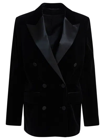 Golden Goose Velvet And Satin Double-breasted Blazer In Black