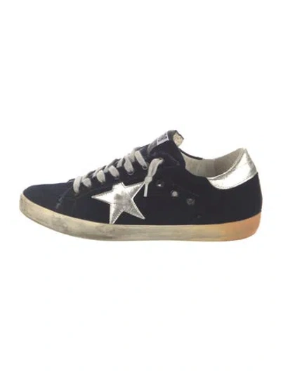 Pre-owned Golden Goose Velvet Colorblock Pattern Sneakers In Blue