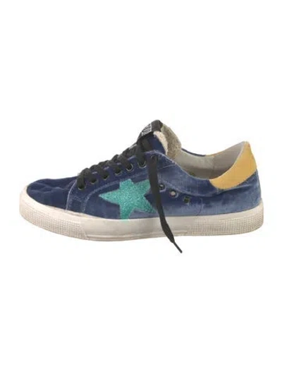 Pre-owned Golden Goose Velvet Printed Sneakers In Blue