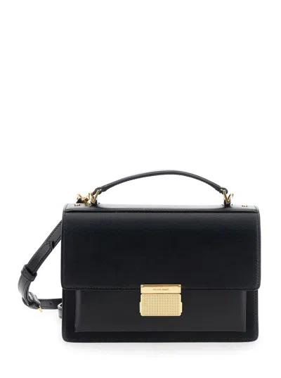GOLDEN GOOSE GOLDEN GOOSE WOMEN 'VENEZIA' BLACK  HAND BAG WITH LETTERING LOGO AND CLASP CLOSURE IN LEATHER WOMAN