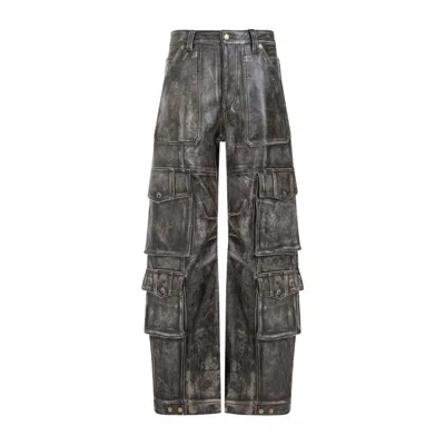 Golden Goose Vintage Brown Cow Leather Cargo Pocket Nappa Leather Pants In Grey