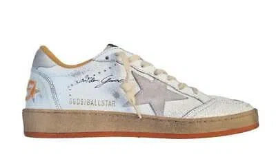 Pre-owned Golden Goose Vintage Crackle Ball Star Herrenschuhe 11717 Weiss Und Orange In Weiss + Orange