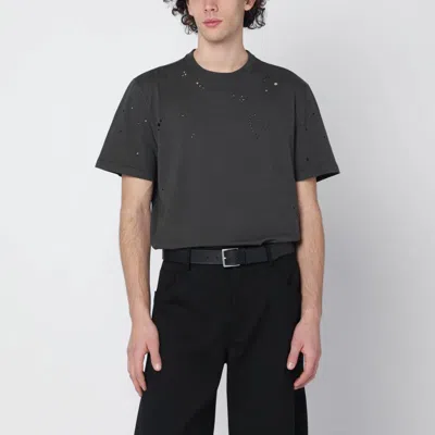 Golden Goose Vintage-effect Anthracite T-shirt With Perforated Heart Men In Gray
