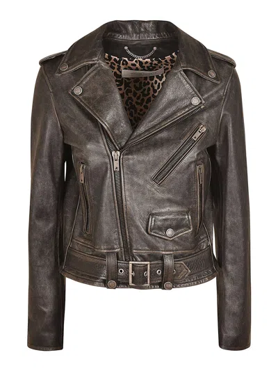 Golden Goose Vintage Effect Leather Jacket In Brown