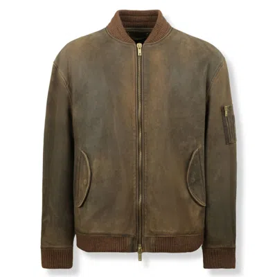 Golden Goose Vintage Effect Leather Jacket In Gray