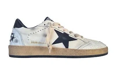 Pre-owned Golden Goose Vintage Men's Shoes Ball Star Crackle Leather 10283 Black And White In White + Black