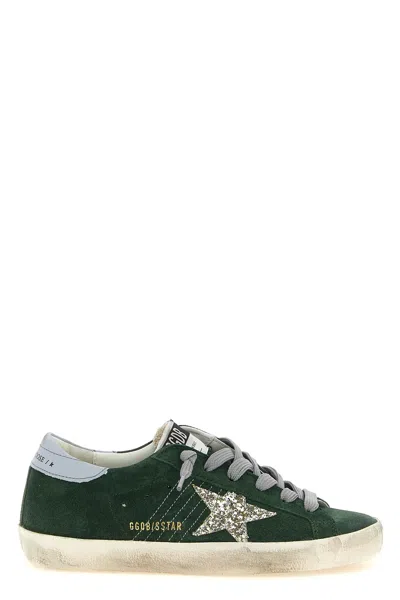 Golden Goose Super-star Suede Glitter Low-top Sneakers In Green
