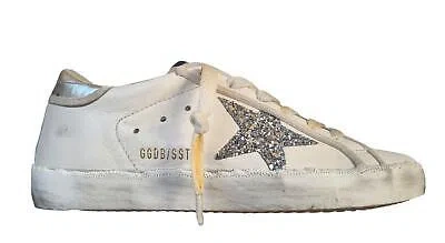Pre-owned Golden Goose Vintage Superstar Women's Shoes In Leather And Glitter 80185 White