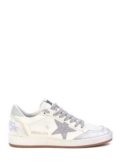 GOLDEN GOOSE VINTAGE WHITE AND SILVER LEATHER BALL-STAR SNEAKERS FOR WOMEN