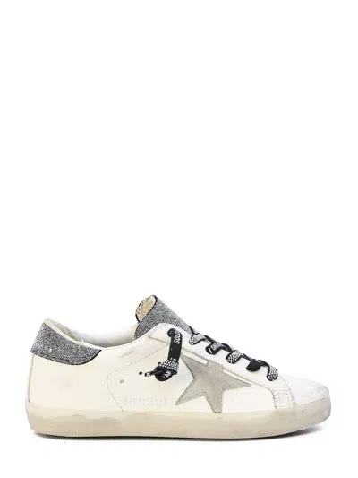 Golden Goose Vintage White Leather Crystal Super-star Sneakers For Women
