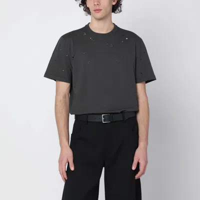 GOLDEN GOOSE GOLDEN GOOSE VINTAGE-EFFECT ANTHRACITE T-SHIRT WITH PERFORATED HEART