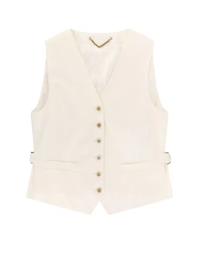 Golden Goose Virgin Wool Blend Vest With Logoed Buckles And Lateral Straps In Neutral
