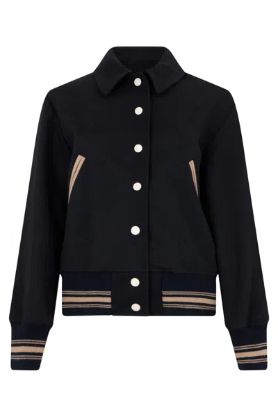 Golden Goose Virgin Wool Bomber Jacket For Women In Black