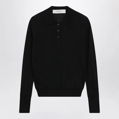 Golden Goose Virgin Wool Long-sleeve Polo Shirt In Black