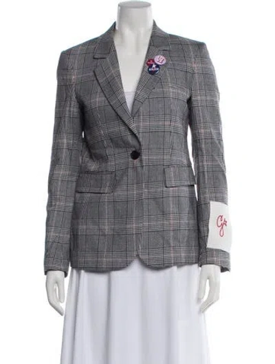 Pre-owned Golden Goose Virgin Wool Plaid Print Blazer In Gray