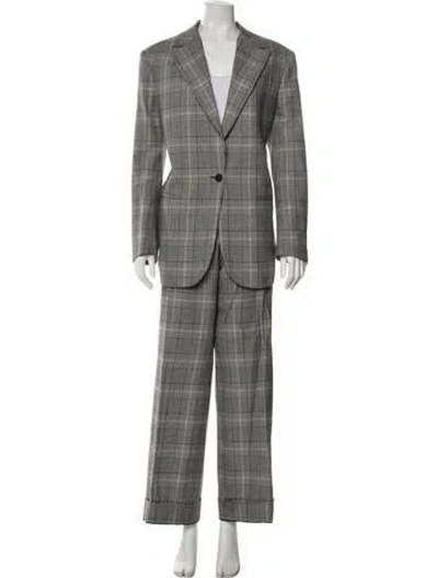 Pre-owned Golden Goose Virgin Wool Plaid Print Pantsuit In Black