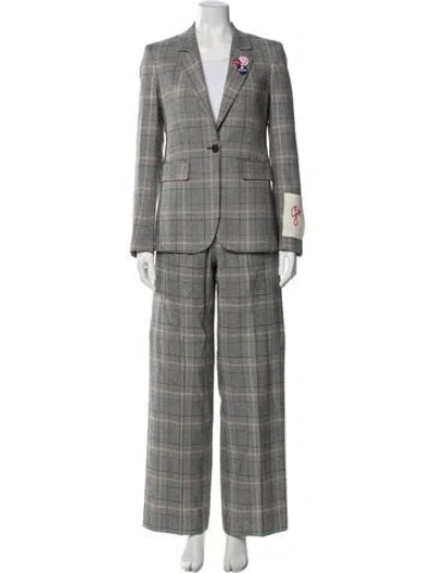 Pre-owned Golden Goose Virgin Wool Plaid Print Pantsuit W/ Tags In Gray