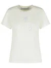 Golden Goose Women White Crew Neck T-shirt With Embroidery On Front In Fabric Woman In White