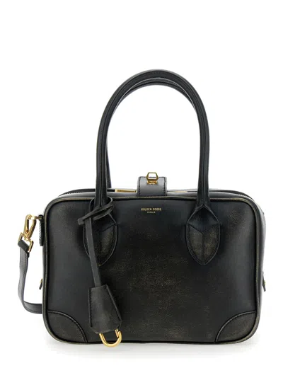 GOLDEN GOOSE GOLDEN GOOSE 'VITA' BLACK HANDBAG WITH LAMINATED LOGO IN GRAINED LEATHER WOMAN