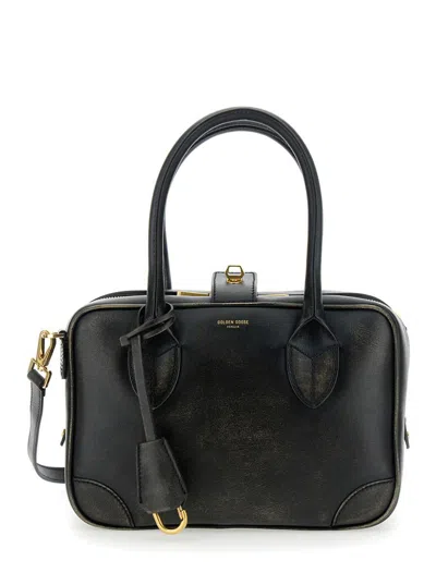 GOLDEN GOOSE 'VITA' BLACK HANDBAG WITH LAMINATED LOGO IN GRAINED LEATHER WOMAN