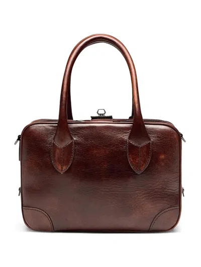 Golden Goose Vita Floral Leather Tote Bag In Brown