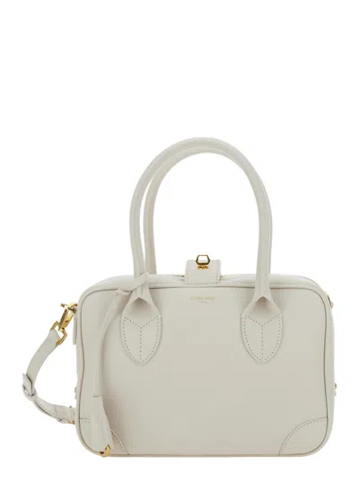 Golden Goose 'vita' White Handbag With Laminated Logo In Grained Leather Woman
