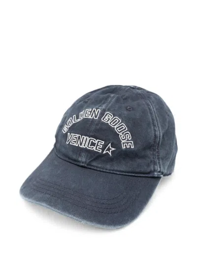 Golden Goose Washable Cotton Twill Hat With Worn-look Finish And Embroidered Logo In Blue