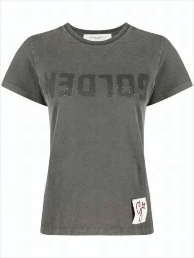 GOLDEN GOOSE WASHED CHARCOAL GREY SHORT-SLEEVED T-SHIRT WITH TONAL PRINT