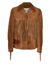 Golden Goose Fringed Leather Jacket With Collar And Suede Texture In Brown