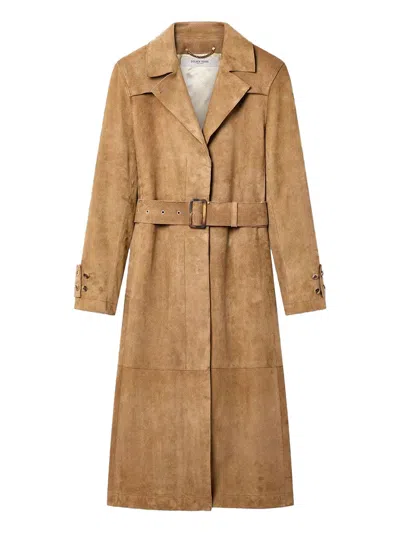 Golden Goose Waxed Treatment With Lived-in Effect Suede Trench Coat In Brown