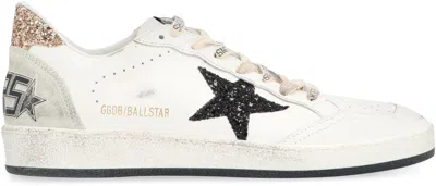 Golden Goose White And Gold Leather Ball Star Low Top