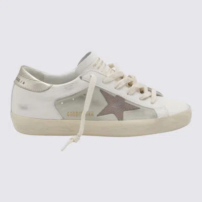 Golden Goose White And Gold Leather Superstar Sneakers In White/light Brown/platinum