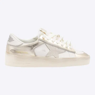 GOLDEN GOOSE WHITE AND GOLD STARDAN SNEAKERS