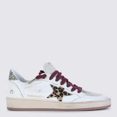 Golden Goose Ballstar White Low Top Sneakers With Glittered Star Patch On The Side And Glittered Heel With Logo L In Multi