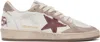Golden Goose Ball Star Leather Sneakers With Used Effect In 80930 White/red/pink