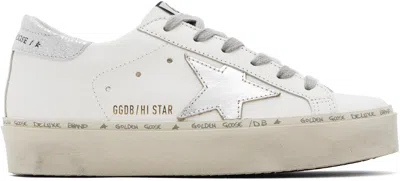 Golden Goose Hi-star Laminated Star Leather Sneaker In White Silver