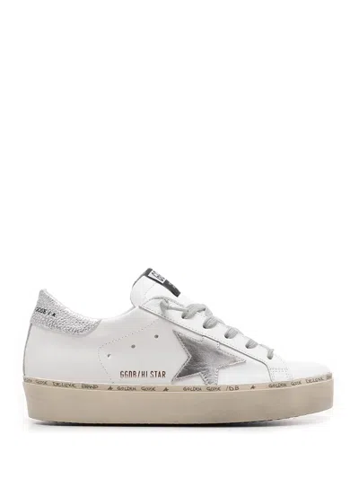 GOLDEN GOOSE WHITE AND SILVER HI STAR SNEAKERS