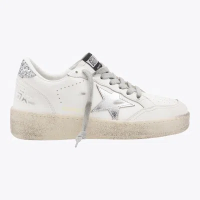 Golden Goose White And Silver Leather Ballstar Sneakers