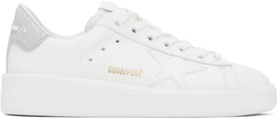 GOLDEN GOOSE WHITE & SILVER PURESTAR SNEAKERS