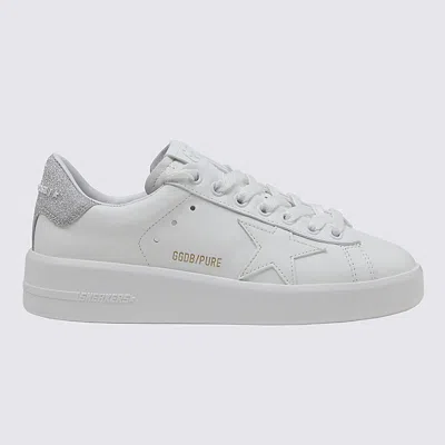 Golden Goose White And Silver-tone Leather Purestar Sneakers