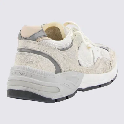 GOLDEN GOOSE WHITE AND SILVER TONE LEATHER TRAINERS