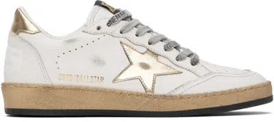 Golden Goose White Ball Star Sneakers In 80608 Milk/gold