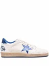 Golden Goose Ball Star Sneakers In White Nappa Leather With Light Blue Laminated Leather Star And Heel Tab In White