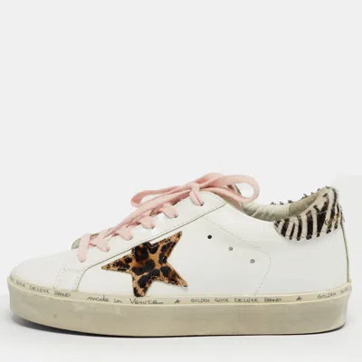 Golden Goose White Calf Hair And Leather Hi Star Lace Up Sneakers