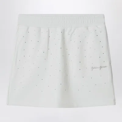 Golden Goose White Cotton Mini Skirt With Rhinestones