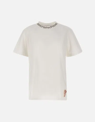 Golden Goose Embroidered Cotton T-shirt In White