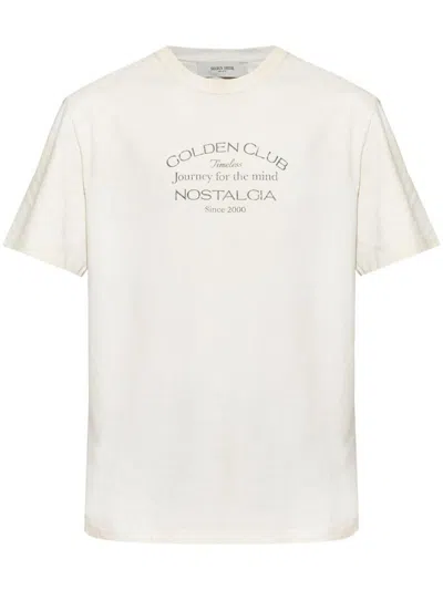 Golden Goose White Cotton T-shirt With Front Lettering In Neutral